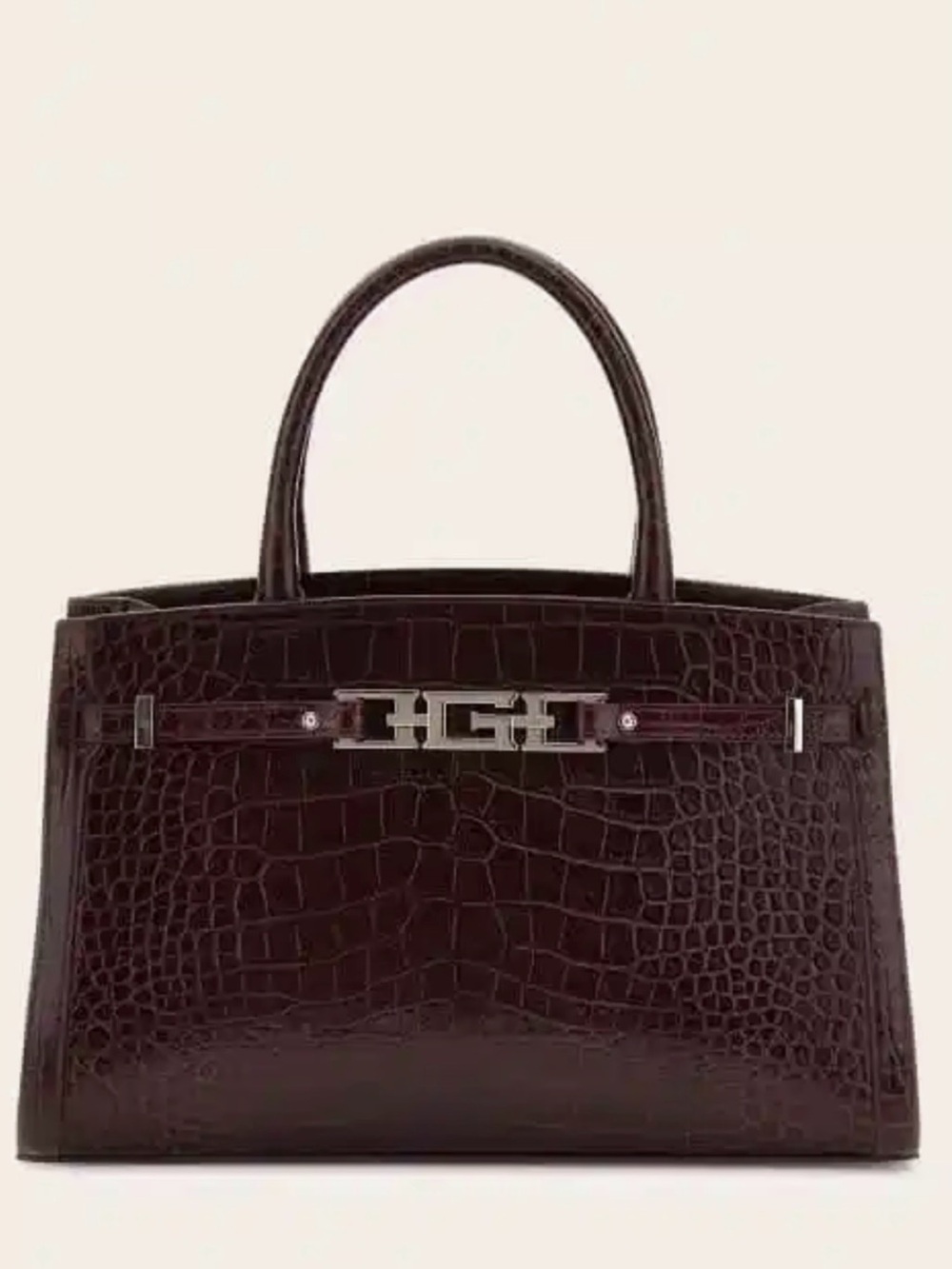 Guess Cristina Croc-Embossed Top-Handle Satchel in Dark Red. Geniune Leather